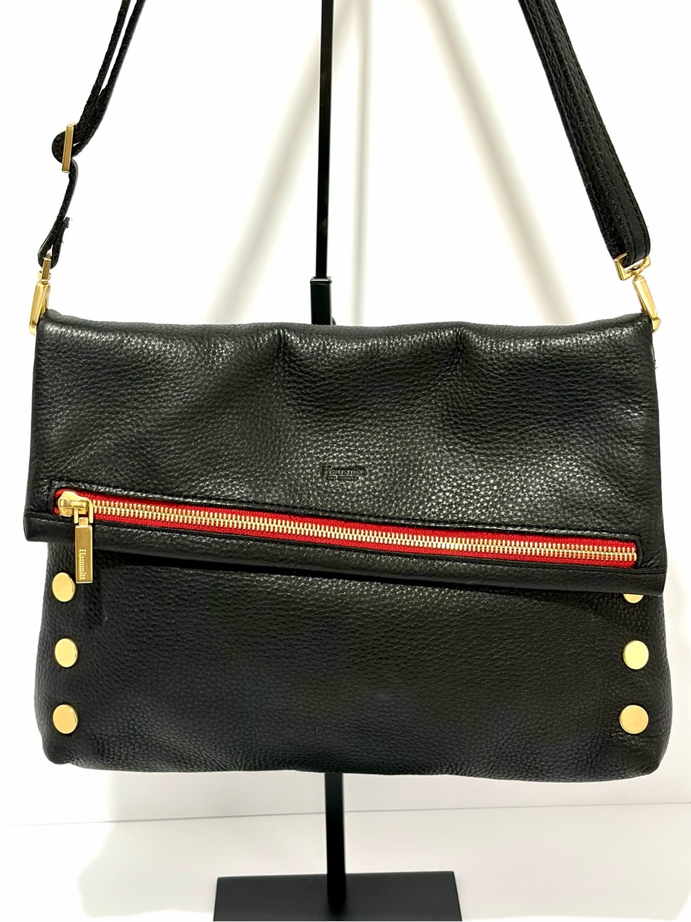 Hammitt VIP Large Crossbody Bag In Black Leather With Brushed Gold Hardware - Picture 6 of 12